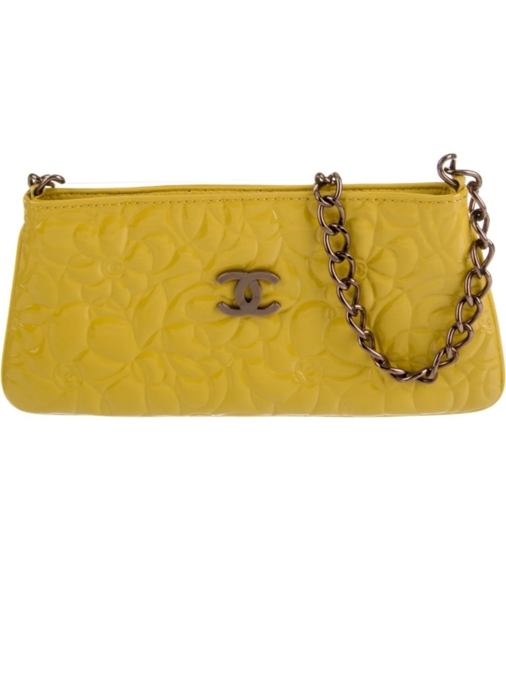 Chanel patent leather floral embossed shoulder bag made in Italy